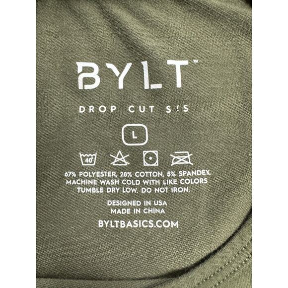BYLT Drop Cut Shirt Men’s Large Green Short Sleeve Stretch Tee T-shirt Fitted - Picture 5 of 7